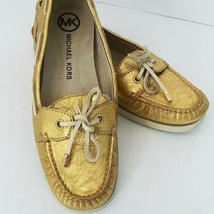 Michael Kors Women's Moccasins Metallic Gold Leather size 8 Shoes Loafers